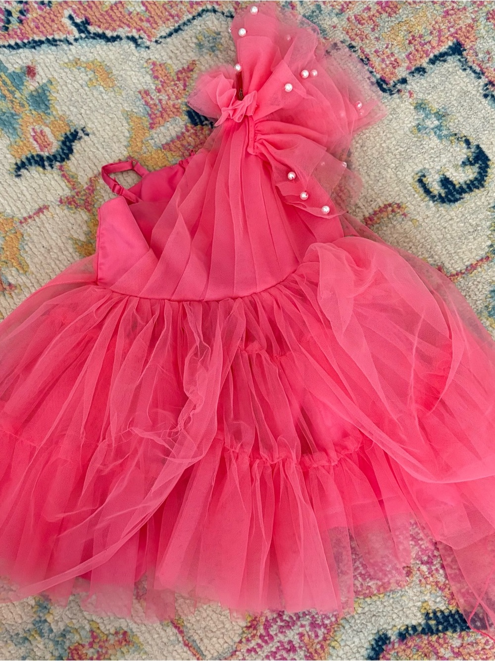 Pink Tulle One-Shoulder Party Dress